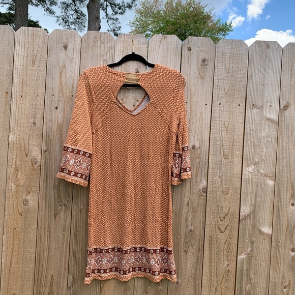 Stitch Fix Skies Are Blue Mustard Wren Knit Dress Burnt Orange large petite boho - Picture 5 of 7